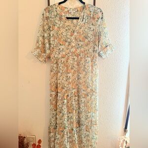 Floral Dress with Sheer Sleeves